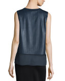 Sleeveless Textured-Mesh Double-Layer Blouse