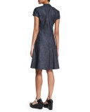 Short-Sleeve Fit-&-Flare Dress, Indigo