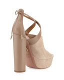 Kaya Plateau Suede 140mm Sandal, Biscotto