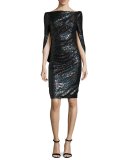Konica Sequined Cape-Back Cocktail Dress, Navy