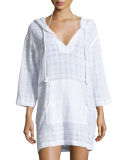 Tonal Plaid Cotton Hooded Coverup Tunic