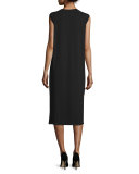Sleeveless Round-Neck Jersey Shift Dress, Black