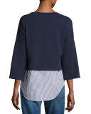Faux 2-in-1 Sweatshirt & Shirt Combo Top, Navy