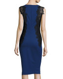 Cailyn Seamed Sheath Dress w/ Zip Hem, Midnight