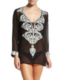 Embroidered Sheer Tunic Coverup
