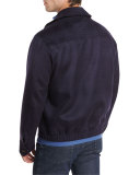 Wool-Blend Plaid Blouson Jacket, Navy