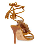 Ady Woven Ankle-Wrap 100mm Sandal, Mahogany