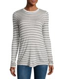 Long-Sleeve Striped Jersey Tee, Oatmeal/Gray