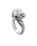 Naga Silver Lava Small Dragon Ring with Freshwater Pearl