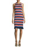 Ariana Sleeveless Striped Dress w/ Fringe, Red Canyon/Multi