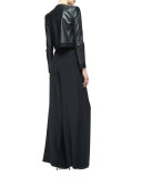 Grosgrain-Trim Cropped Leather Jacket, Black