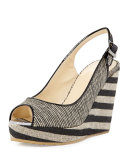 Prova Striped Slingback Wedge Sandal, Beige/Black