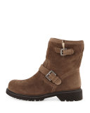 Hayes Fur-Lined Buckled Mid-Calf Boot, Stone
