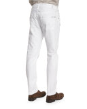 Paxtyn Destroyed Slim-Fit Denim Jeans, White