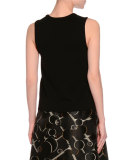 Sleeveless Embellished-Neck Top, Black