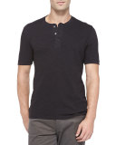 Short-Sleeve Slub Henley, Black