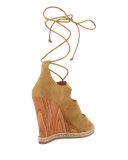 Raya Suede Lace-Up Wedge Sandal, Raw Umber
