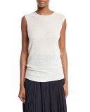 Sleeveless Mesh Raw-Edge Cashmere Tee, Ivory
