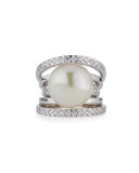 Pavé Split-Shank Simulated Pearl Ring, Size 7
