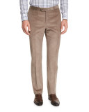 Corduroy Flat-Front Trousers, Tan