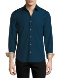 Cambridge Check-Detail Sport Shirt, Teal