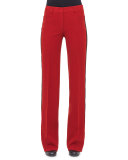 Wide-Leg Pants W/Contrast Stripe, Cherry