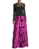 Tiered Silk Organza Ball Skirt, Pink Topaz