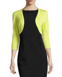 3/4-Sleeve Open-Front Bolero Cardigan, Citron
