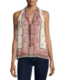 Valles Print Top, Almond