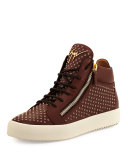 Leather Mid-Top Sneaker with Eyelets, Brown