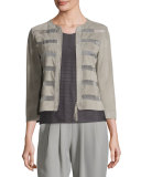 Striped Suede Zip Jacket, Taupe