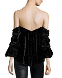 Gabriella Off-the-Shoulder Velvet Bustier Top, Black