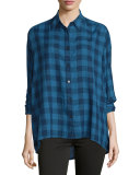 The Big Shirt Button-Front Shirt, Indigo Check