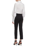 Pouf-Sleeve French-Cuff Blouse, White