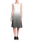 Sleeveless Striped-Skirt Dress, Black/Chalk