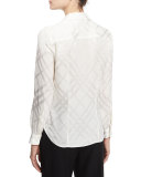 Tonal Check Silk Shirt, White