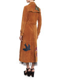 Suede Trench Coat W/Leather Patchwork, Cognac