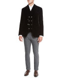 Melange Flat-Front Trousers, Gray