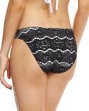 Skull Lace Hipster Swim Bottom, Black Multi