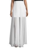Flowy Silk Maxi Skirt W/ Front Slit 