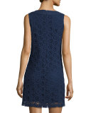 Sleeveless Cotton Eyelet Shift Dress, Navy