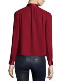 Irma Satin-Trim Necktie Blouse