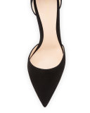 Suede Pointed-Toe Ankle-Wrap Pump, Black