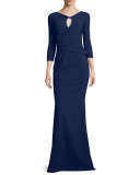 Kelcie Ruched Keyhole Gown, Navy