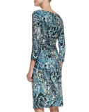 3/4-Sleeve Snake-Print Sheath Dress
