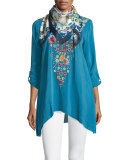 Sable Long-Sleeve Embroidered Tunic, True Blue 