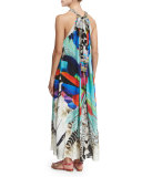 Printed Silk Crepe Halter Maxi Dress, Soaring 