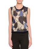 Scoop-Neck Delaunay Printed-Front Shell, Navy