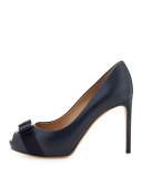 Plum Peep-Toe Bow Pump, Oxford Blue