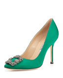Hangisi Satin Crystal-Toe Pump, Green